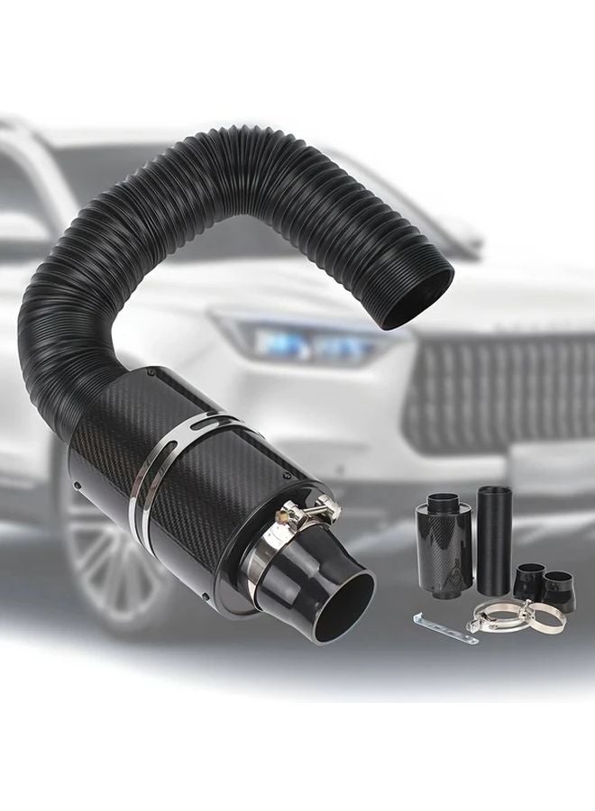 Black Universal High Performance Automotive Air Filter Kit Mushroom Head Carbon Fiber Intake System - Image 1